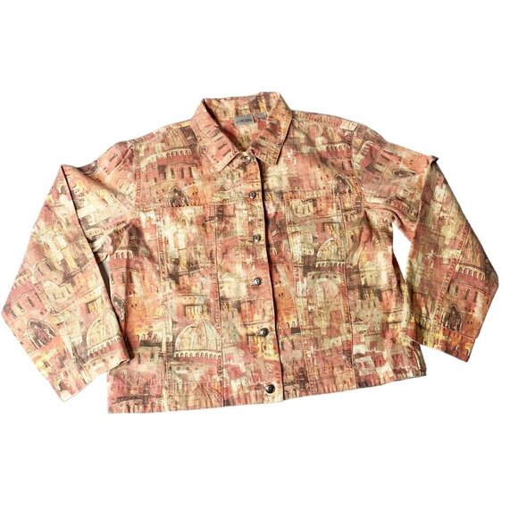 Chico’s Women's Rooftop Print Button Up Casual Cotton Denim Jacket Size 2 - Picture 7 of 7